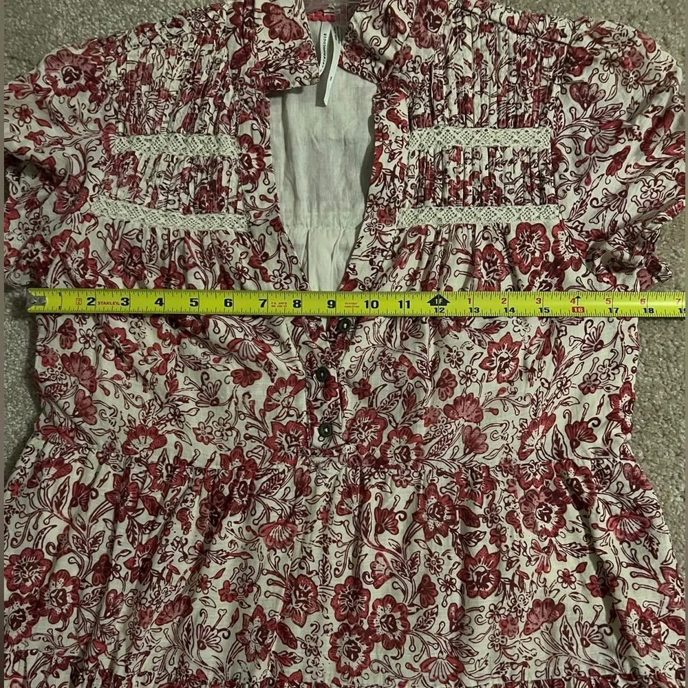 Anthropologie Red Cream Floral Georgina Dress by Maeve XS - Picture 13 of 16